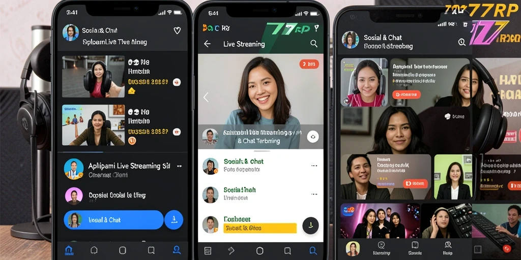 Antarmuka aplikasi 77RP saat Live Streaming dengan fitur interaktif.